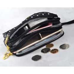Kleine Clutch - dreifacher Reißverschluss - Handschlaufe - Punktmuster