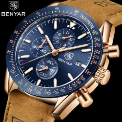 BENYAR - Sport-Quarzuhr - wasserdicht - Lederarmband