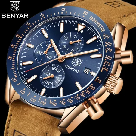BENYAR - Sport-Quarzuhr - wasserdicht - Lederarmband