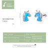 Einhorn-Ohrringe - blauer Opal - 925er Sterlingsilber