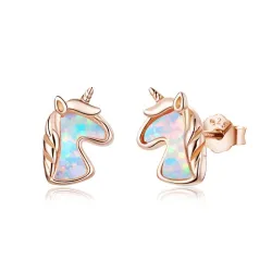 Einhorn-Ohrringe - blauer Opal - 925er Sterlingsilber