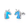 Einhorn-Ohrringe - blauer Opal - 925er Sterlingsilber