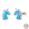 Einhorn-Ohrringe - blauer Opal - 925er Sterlingsilber