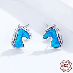 Einhorn-Ohrringe - blauer Opal - 925er Sterlingsilber