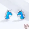 Einhorn-Ohrringe - blauer Opal - 925er Sterlingsilber