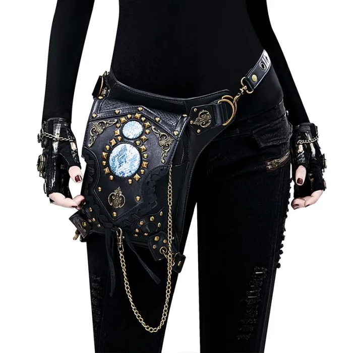 Schulter-/Bein-/Gürteltasche - Steampunk - Gothic - Retro-Stil - Leder