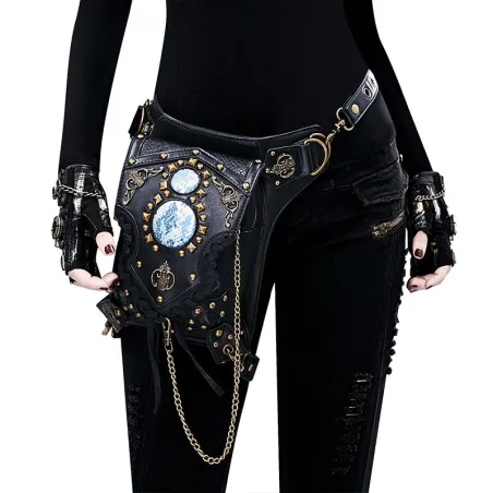Schulter-/Bein-/Gürteltasche - Steampunk - Gothic - Retro-Stil - Leder