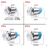 Druckschalter aus Metall - wasserdicht - selbstrückstellend - LED - 12 mm / 16 mm / 19 mm / 22 mm - 6 V / 24 V / 220 V