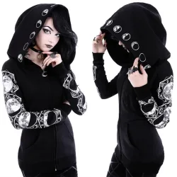 Schwarzer Hoodie - mit Reißverschluss - Punk-Stil