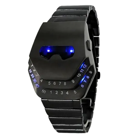 Modische schwarze Edelstahluhr - Schlangenkopf - blaue LED