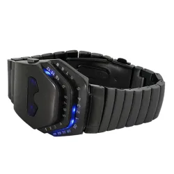 Modische schwarze Edelstahluhr - Schlangenkopf - blaue LED