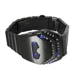 Modische schwarze Edelstahluhr - Schlangenkopf - blaue LED