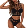 Sexy Dessous-Set - Top / Höschen - schwarzes, ausgehöhltes Netz