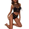 Sexy Dessous-Set - Top / Höschen - schwarzes, ausgehöhltes Netz