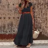 Elegantes Maxikleid - ausgehöhlte Stickereispitze - kurze Ärmel