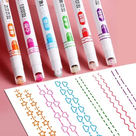 Tintenroller – Art Maker Textmarker – mit Mustern – Sterne – Welle – Wolken – Herzen – 6 Stück