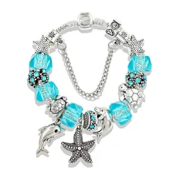 Stilvolles Silberarmband - Seestern / Delphin / Perlen / Schildkröte - Kristalle