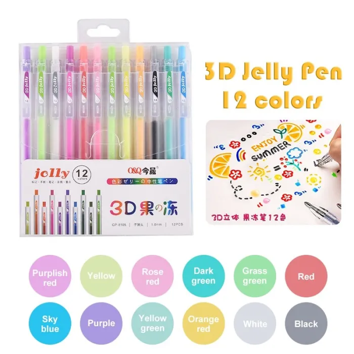 3D Jelly Pen - Mehrfarbig - Malerei / Graffiti / Keramik / Metall / Glas - 12 Stück