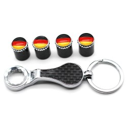 Autoradventile - Metallkappen - mit Schraubenschlüssel - Schlüsselanhänger - deutsche Flagge