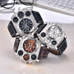 OULM 1349 - sports large watch - compass - leather strapWatches