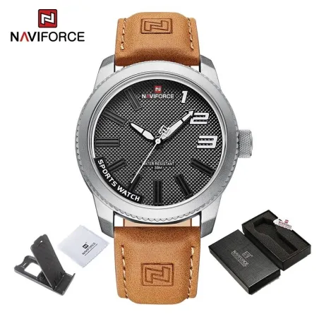 NAVIFORCE - military sports watch - Quartz - waterproof - leather strap - brownWatches