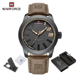 NAVIFORCE – Militär-Sportuhr – Quarz – wasserdicht – Lederarmband – dunkelbraun