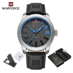NAVIFORCE – Militär-Sportuhr – Quarz – wasserdicht – Lederarmband – schwarz
