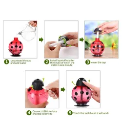Ultrasonic air humidifier - essential oils diffuser - ladybug shape - USB - LED - 260 mlHumidifiers
