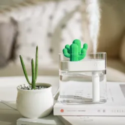 Transparenter Ultraschall-Luftbefeuchter – Diffusor für ätherische Öle – Kaktus – LED – USB – 160 ml