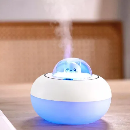 Ultraschall-Luftbefeuchter – Diffusor für ätherische Öle – Katzenkopf – LED – USB – 300 ml