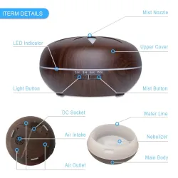Ultraschall-Luftbefeuchter – Diffusor für ätherische Öle – Holzmaserung – LED – 500 ml
