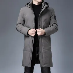 Lange Winterjacke mit Kapuze - Reißverschluss - Knöpfe