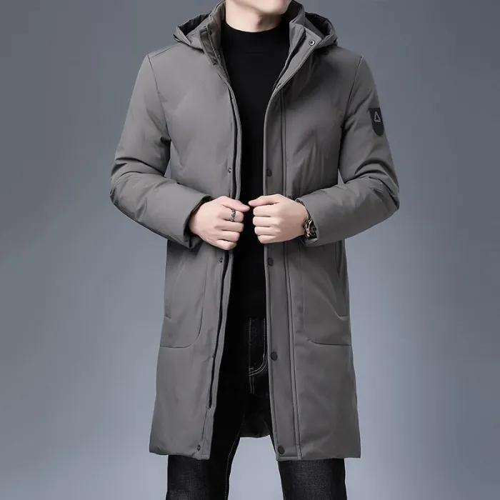 Lange Winterjacke mit Kapuze - Reißverschluss - Knöpfe