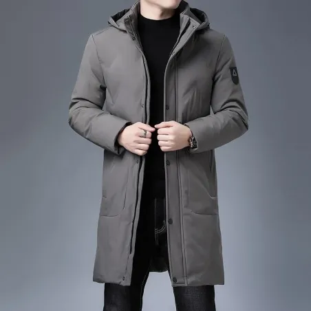 Lange Winterjacke mit Kapuze - Reißverschluss - Knöpfe
