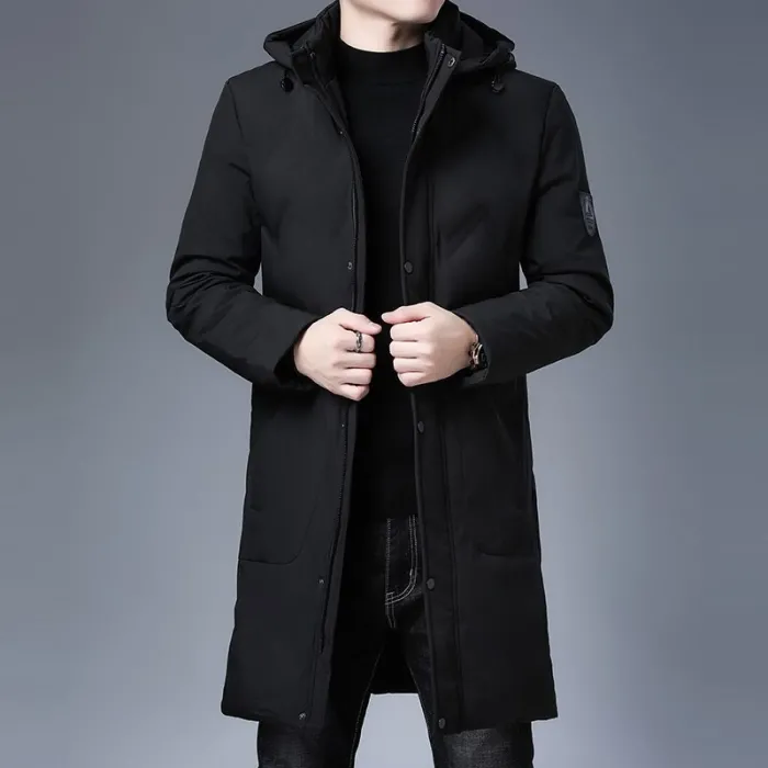 Lange Winterjacke mit Kapuze - Reißverschluss - Knöpfe