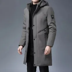 Lange Winterjacke mit Kapuze - Reißverschluss - Knöpfe