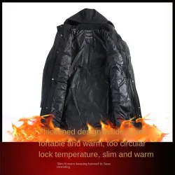 Lange Winterjacke mit Kapuze - Reißverschluss - Knöpfe