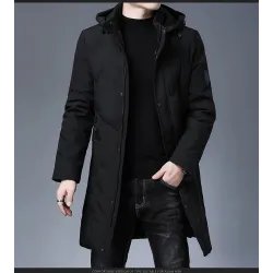 Lange Winterjacke mit Kapuze - Reißverschluss - Knöpfe
