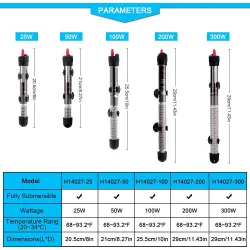 Warmwasserbereiter für Aquarien - mit Thermometer - einstellbar - 25 W - 50 W - 100 W - 200 W - 300 W