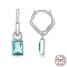 Unregelmäßige lange Ohrringe - quadratischer grüner Zirkon - 925er Sterlingsilber