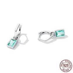 Unregelmäßige lange Ohrringe - quadratischer grüner Zirkon - 925er Sterlingsilber
