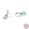 Unregelmäßige lange Ohrringe - quadratischer grüner Zirkon - 925er Sterlingsilber