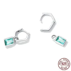 Unregelmäßige lange Ohrringe - quadratischer grüner Zirkon - 925er Sterlingsilber