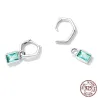 Unregelmäßige lange Ohrringe - quadratischer grüner Zirkon - 925er Sterlingsilber
