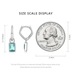Unregelmäßige lange Ohrringe - quadratischer grüner Zirkon - 925er Sterlingsilber