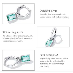 Unregelmäßige lange Ohrringe - quadratischer grüner Zirkon - 925er Sterlingsilber