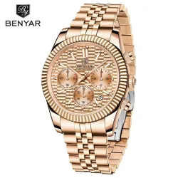 BENYAR - elegante Quarzuhr - Chronograph - wasserdicht - Edelstahl - Gold