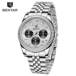 BENYAR - elegante Quarzuhr - Chronograph - wasserdicht - Edelstahl - weiß