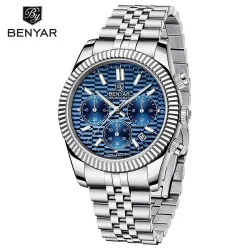 BENYAR - elegante Quarzuhr - Chronograph - wasserdicht - Edelstahl - blau