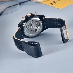 PAGANI DESIGN - mechanische Sportuhr - Chronograph - Regenbogenlünette - Lederarmband - lila